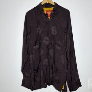 Shanghai Tang Brown Jacket Mandarin Silk Frog Closure Jacquard no signs of wear